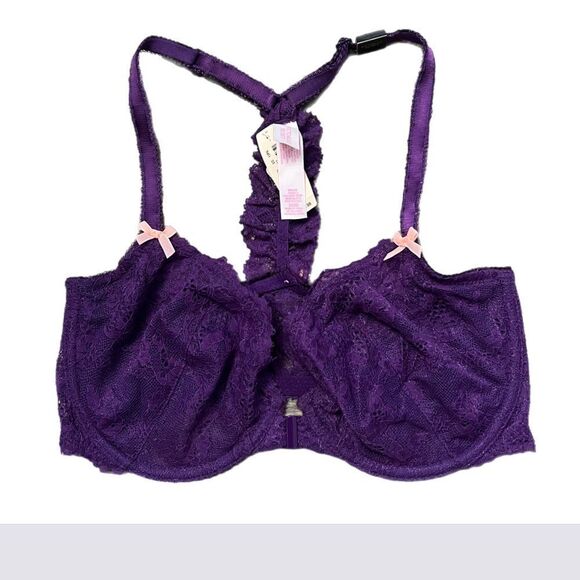 Victorias Secret Dream Angels Unlined Demi Racerback Lace bra Purple 34DD - Picture 4 of 6